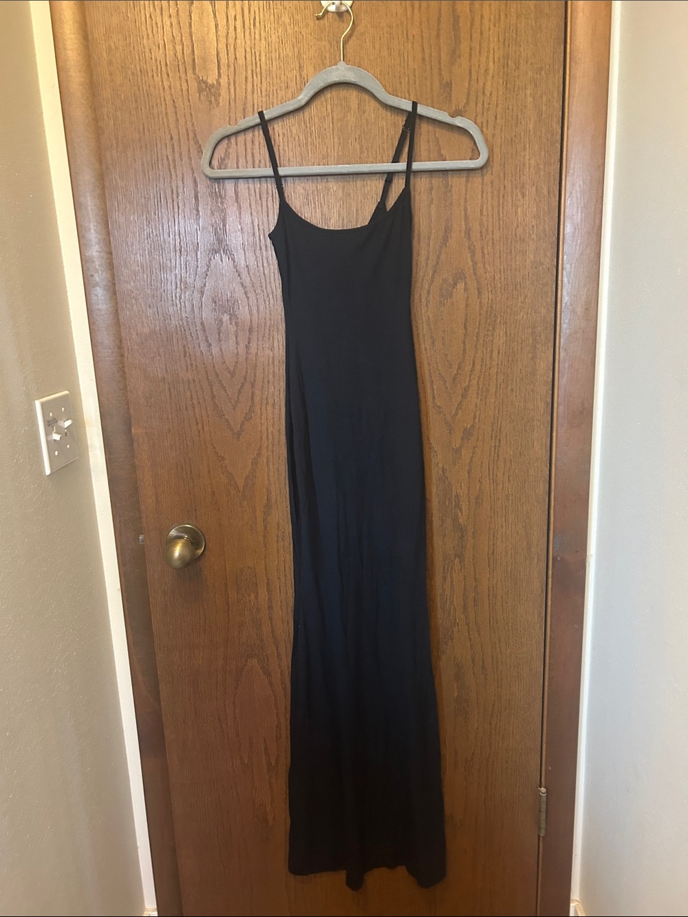 SKIMS Black Long Slip Dress with Spaghetti Straps